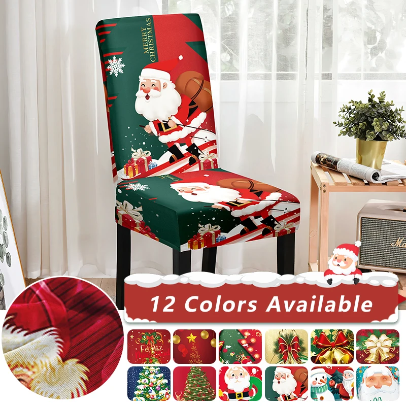 Christmas Chair Cover Thick Chair Back Cover Festive Chair Back Covers Stretchable Washable Slipcovers for Christmas Dining Room