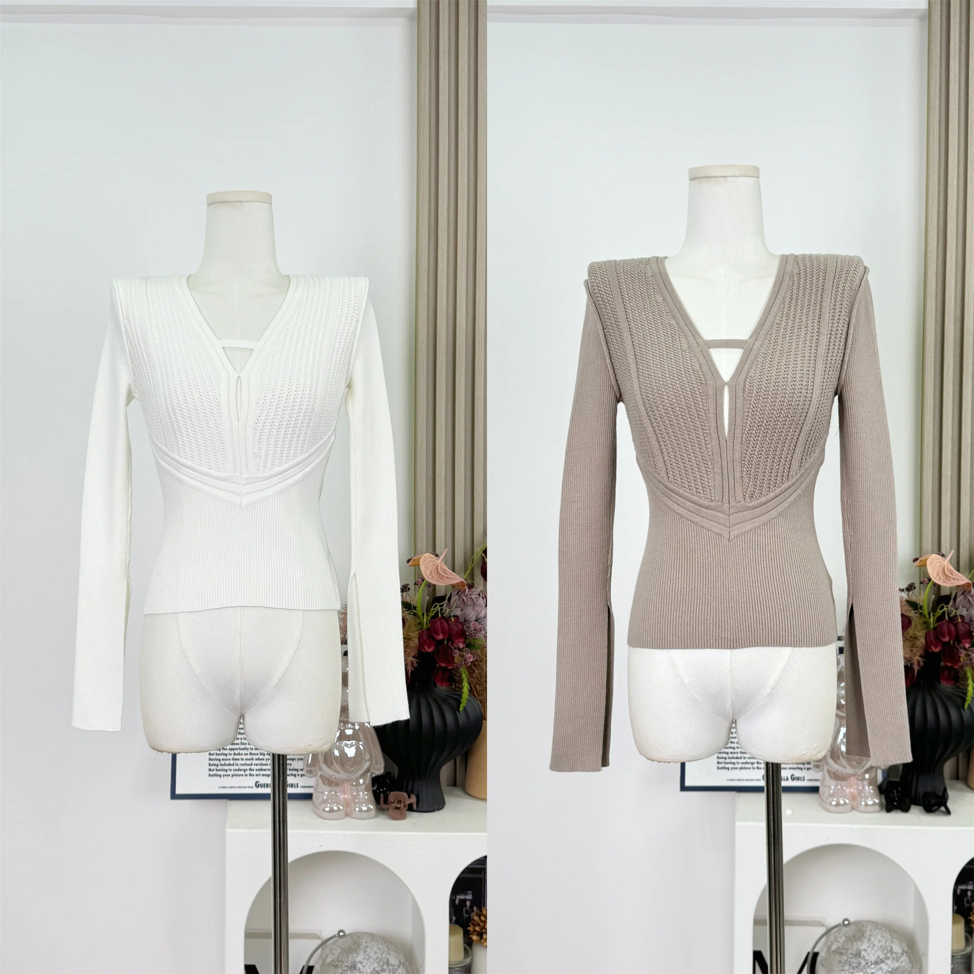 

Women's Knitted Long Sleeve Pullovers Base Shirt V-Neck Slim Fit Inner Wear Sweater Tops for Autumn Winter Small Stature F518