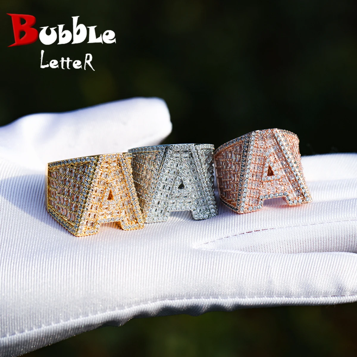 Custom Letter Ring for Men Baguette Jewelry Real Gold Plated Hip Hop Charms 2022 Trend Best Selling