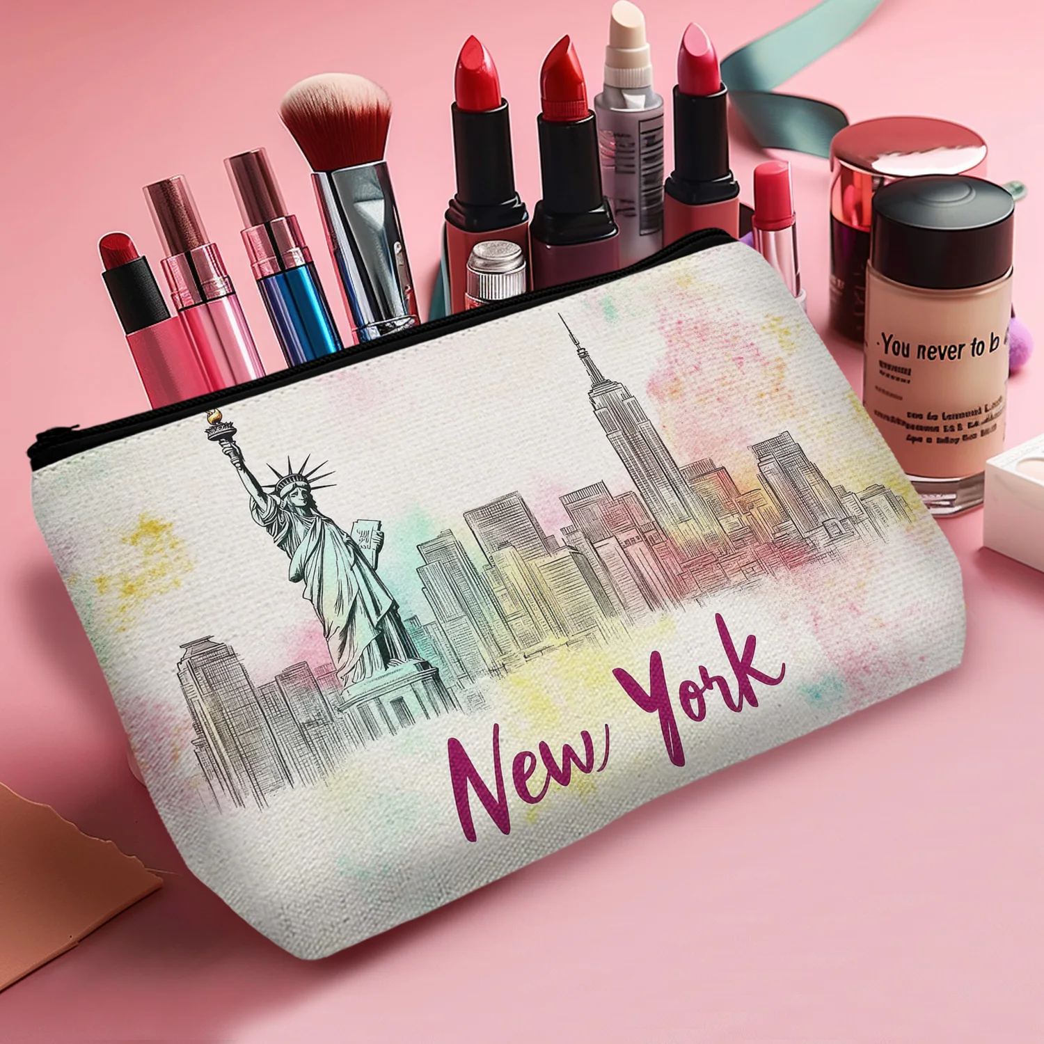 1Pc Statue Of Liberty Cosmetic Bag Durable And Stylish Zipper Portable Women'S Cosmetic Bag Suitable For Giving To Friends And