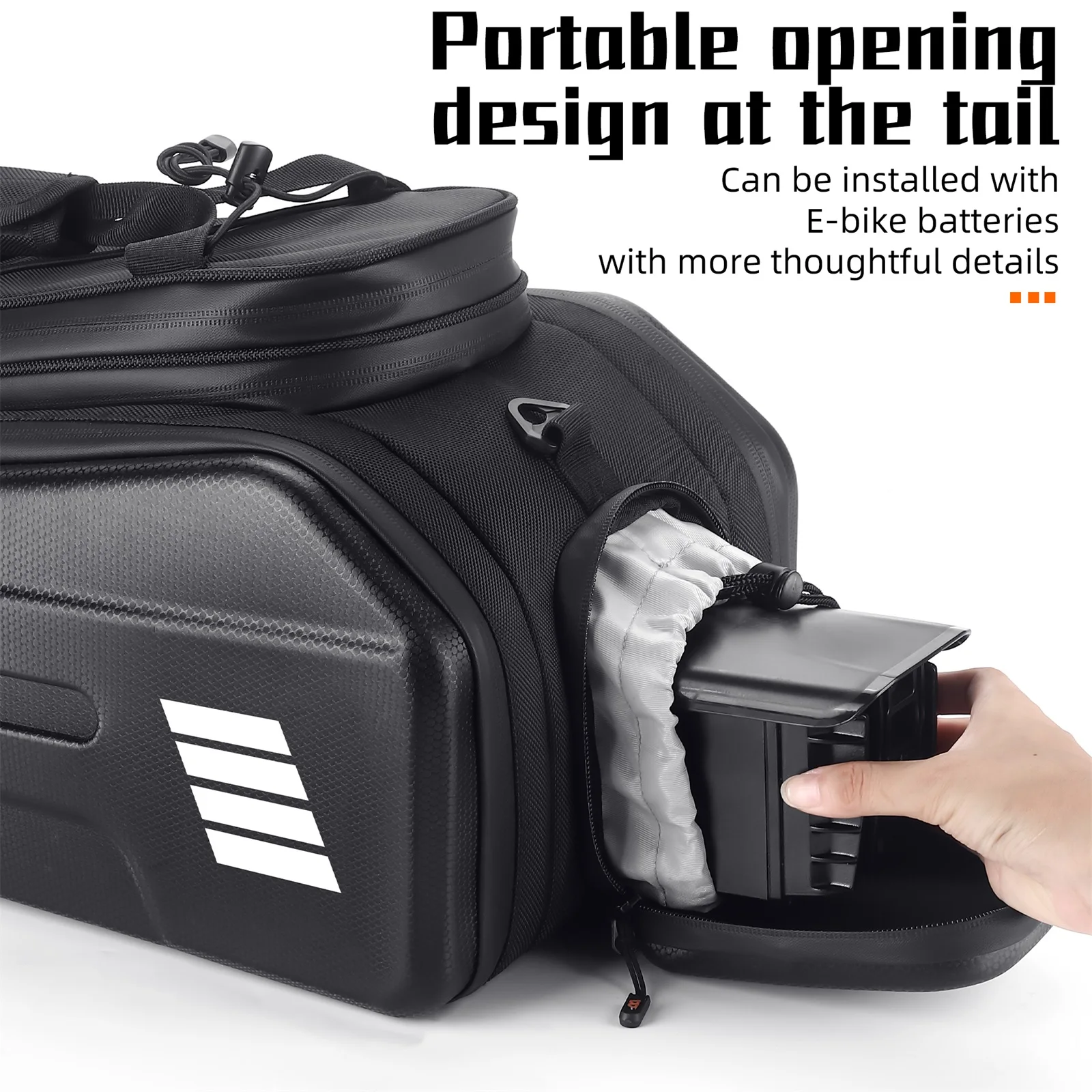 E-Bike RearSeat Bag Electric Bicycle Battery Bag Expandable Large Capacity Bicycle Rack Seats Bag Waterproof Cycle Bag 2024