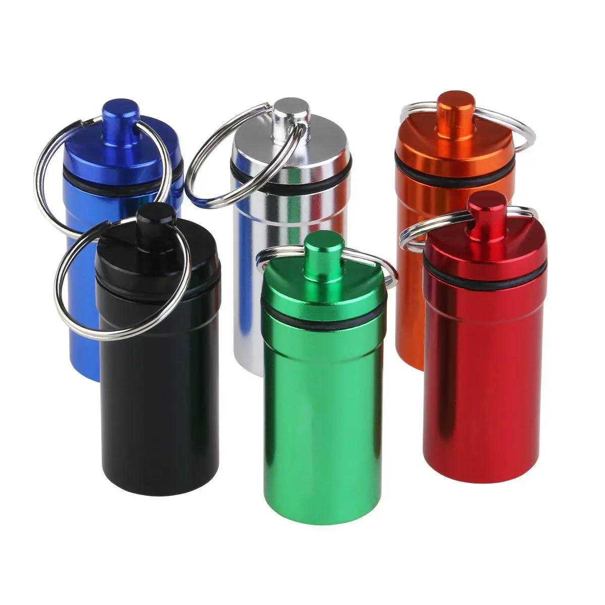 6pcs Waterproof Pill Keychain Organizer Container Aluminum Pill Box Medicine Box Holder Safety Survival Holder Tool Health Care