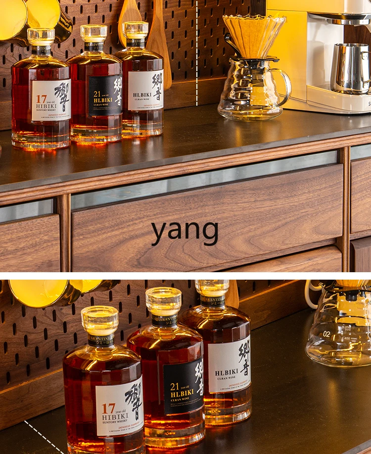 LMM household living room integrated wall storage high cabinet solid wood tea cabinet