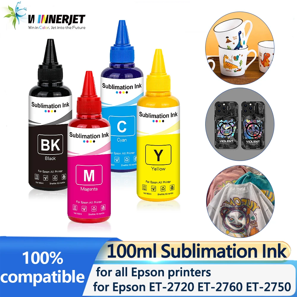 

Winnerjet Sublimation Ink 100ML 4Colors/Set For Epson All Printer ET-1800 ET-1810 ET-2750 ET-2751 ET-2756 ET-2800 ET-2810