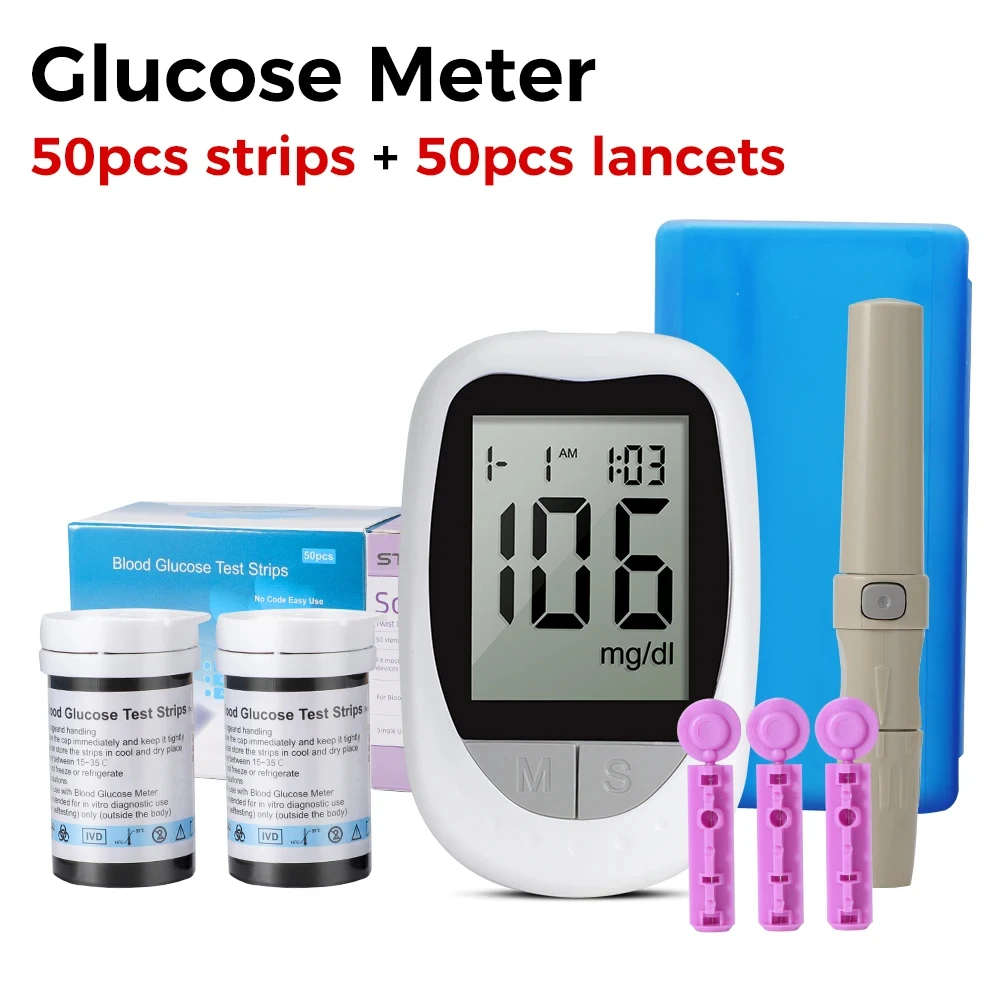 Blood Glucose Meter Medical 50 Glucometer Mmol/L Mg/Dl Glucometro Glycosimeter for Diabetes Sugar Test Strips Lancets