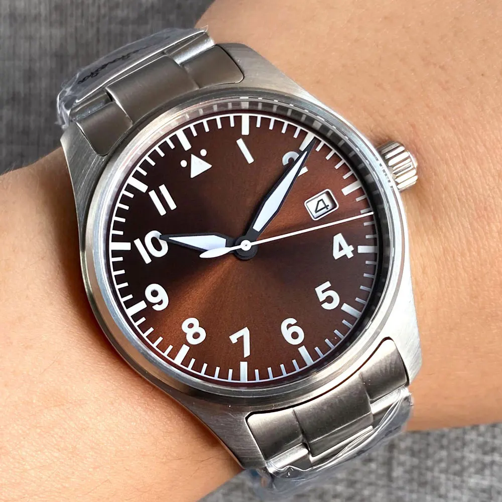 Tandorio Pilot 39mm Stainless steel Case NH35 200M Waterproof Luminous Diving Automatic Men Watch Bracelet Sapphire Glass