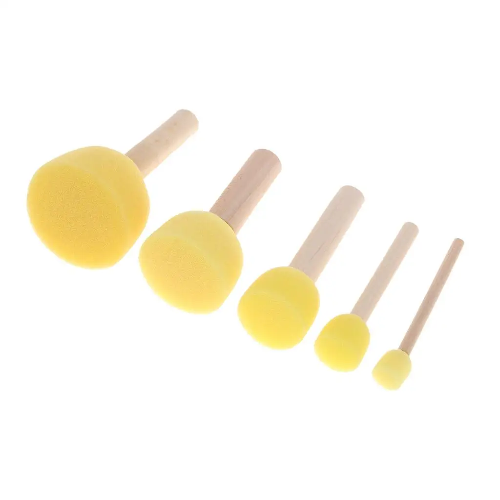 子供、絵画、フォーム、描画用の木製ハンドル付きスポンジブラシ、4〜6パック、5個