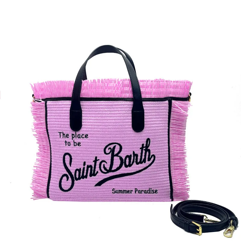 Bolso cruzado de paja de SAINT BARTH, bolsa pequeña de viaje informal hecha a mano con borla, bolso de mano, bolso de mamá