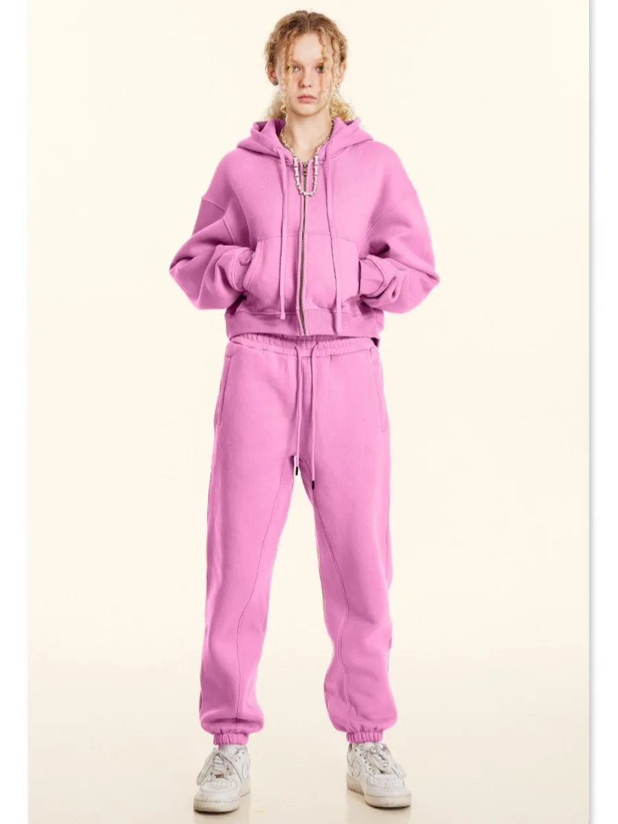 LIinar 2026 Fall Short Hooded Zipper Jacket Sports Set Women Fashionable Loose-Fitting Casual Sweatshirt Two-Piece Set