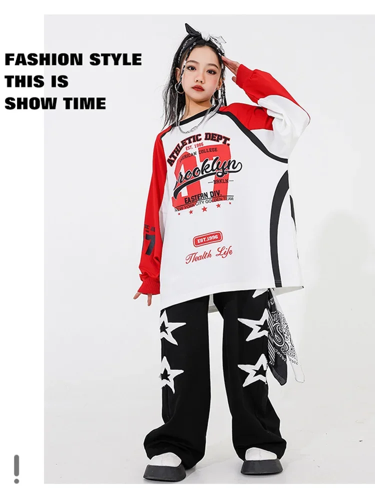 Jungen Hip Hop Sets Cooles Sweatshirt Star Street Dance Hosen Mädchen K-Pop Kleidung Kinder Jazz Kostüm Kinder Teenager Streetwear