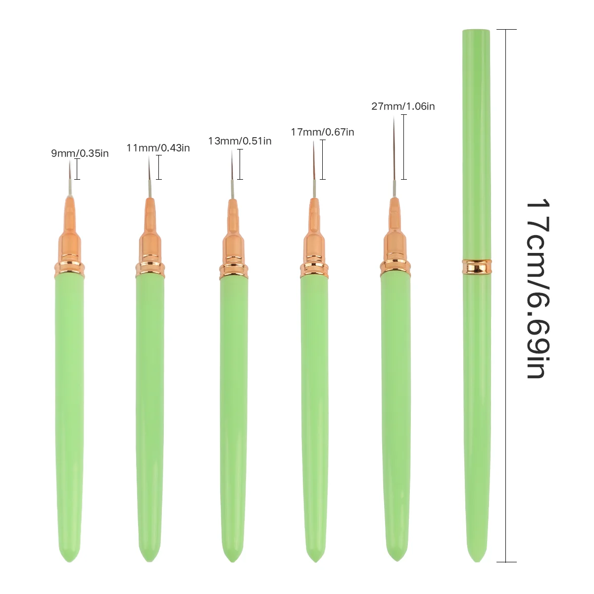 ネイルブラシセット,マニキュアツール,ジェルネイルポリッシュ,フレンチストライプ,ドローイング,フラワーペン,7mm, 9mm, 11mm, 15mm, 25mm, 5個