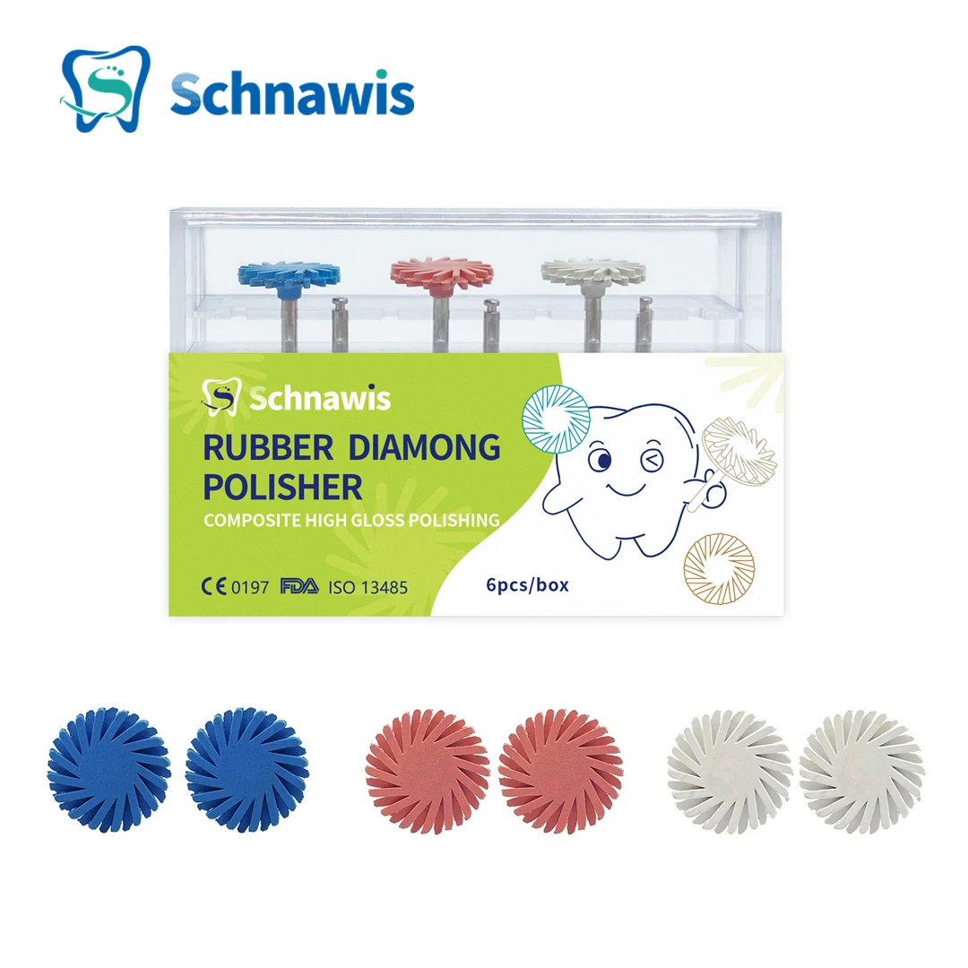 6pcs/box Dental Composite Resin Polishing Disc wheel Kit Brush Burs Silicone with Diamond disc 2 Step Polishing Dentist Tool