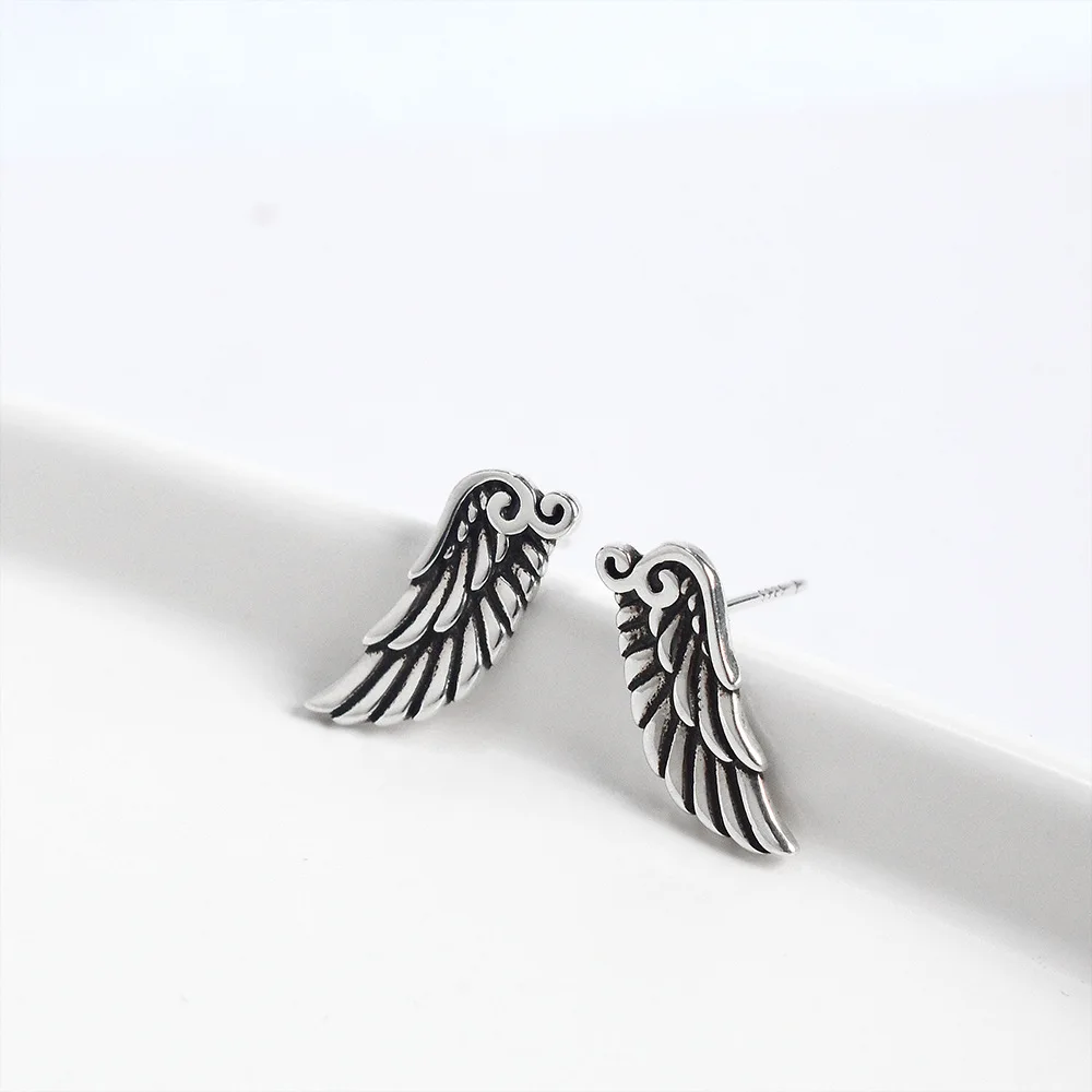 Vintage Silver Color Angel Wings Stud Earrings for Men Women\'s Punk Style Wings Earrings Y2K Metal Ear Jewelry Accessories