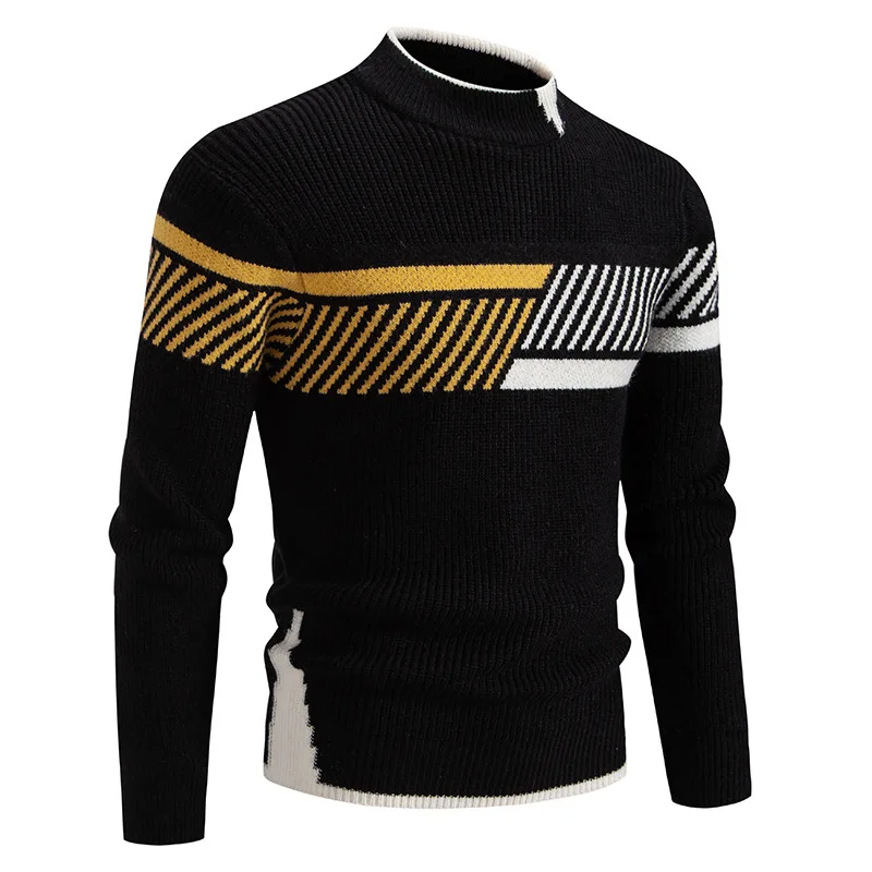 2025 Spring Men's Round Neck Sweater High-quality Plaid Fashionable Pullover Extra-large Size Knitted Sweater  Men Clothing