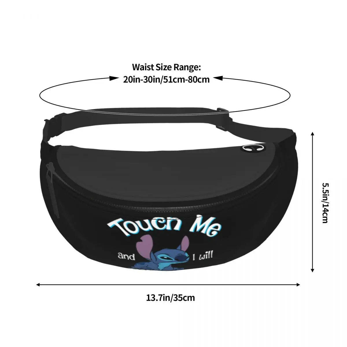 Custom Stitch Anime Fanny Pack Mannen Vrouwen Cool Touch Me Ik Zal Je Crossbody Heuptas Bijten Voor Reizende Telefoongeldzak