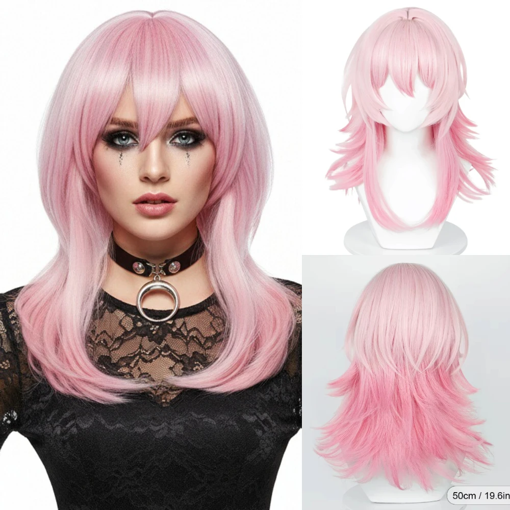 

Короткий розовый прямой синтетический парик с челкой Аниме-игра Пушистый термостойкий парик для повседневной вечеринки