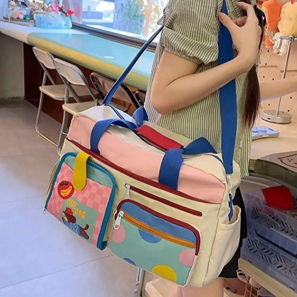 Bolsa de viaje de dopamina de gran capacidad, bolsa de viaje Oxford con múltiples bolsillos, compartimento para zapatos dedicado, colorido