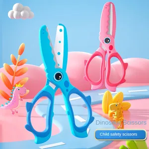 M&G 135mm Scissors Labor Saving Hand Protector Cartoon Handmade Paper Scissors for Kids Small Dinosaur Blue Pink