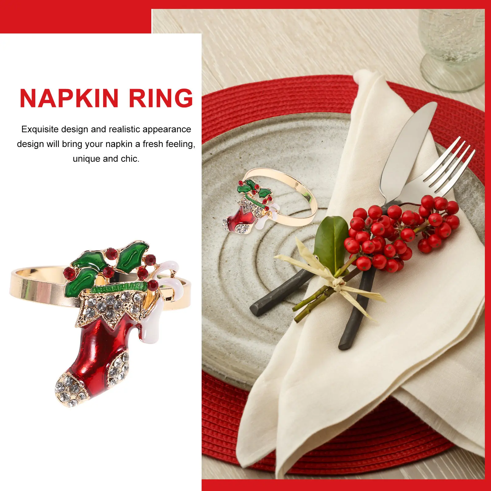 1Pcs Xmas Boot Napkin Ring Alloy Christmas Napkin Buckle Decorative Buckle for Holiday Dinner Party Table Decoration Gift