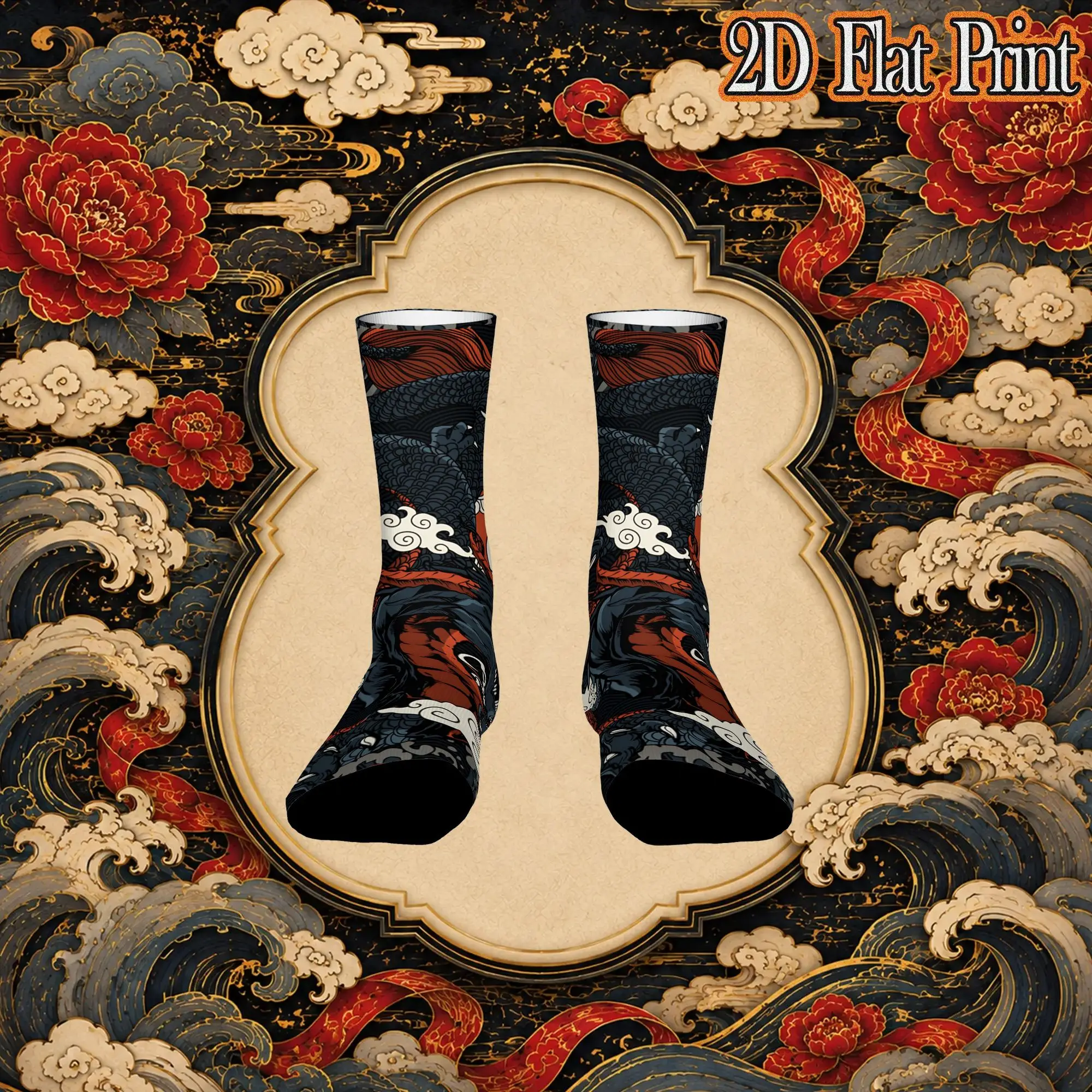 Japanese Sun Cloud Dragon Print Funny Men's compression Socks Unisex items Crew Sock Cycling socks