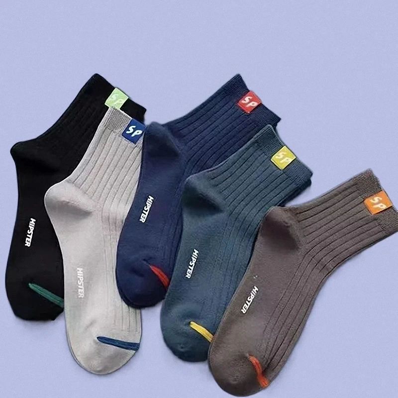 Chaussettes mi-longues respirantes pour hommes, chaussettes décontractées polyvalentes, anti-odeur, absorbant la transpiration, chaussettes de sport en coton, lettre, 5/10 paires