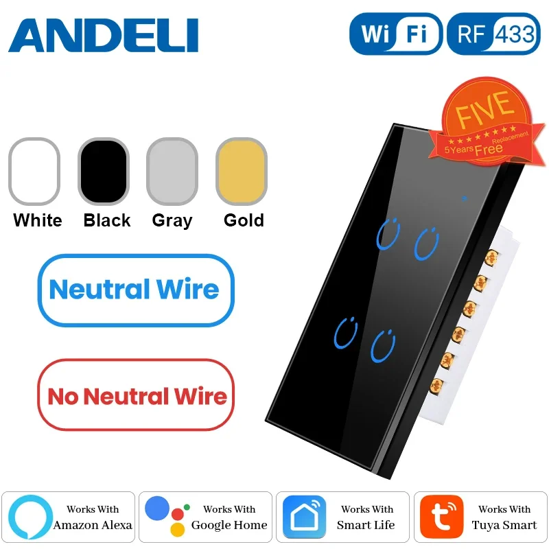 Tuya Vita Intelligente WiFi Interruttore Della Luce 1/2/3/4 Gang Neutro/No Neutra Filo Sensore di Tocco Interruttori A Parete di Controllo Vocale Alexa Google Casa