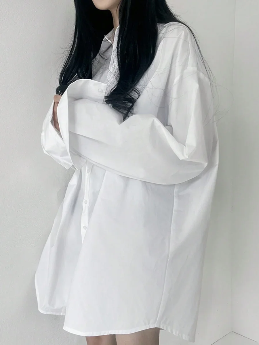 Koreański Sle Chic Polo Neck otwarty kardigan Top luźna, długa rękaw ochrona przed słońcem biała koszula moda damska dojazdy XT652