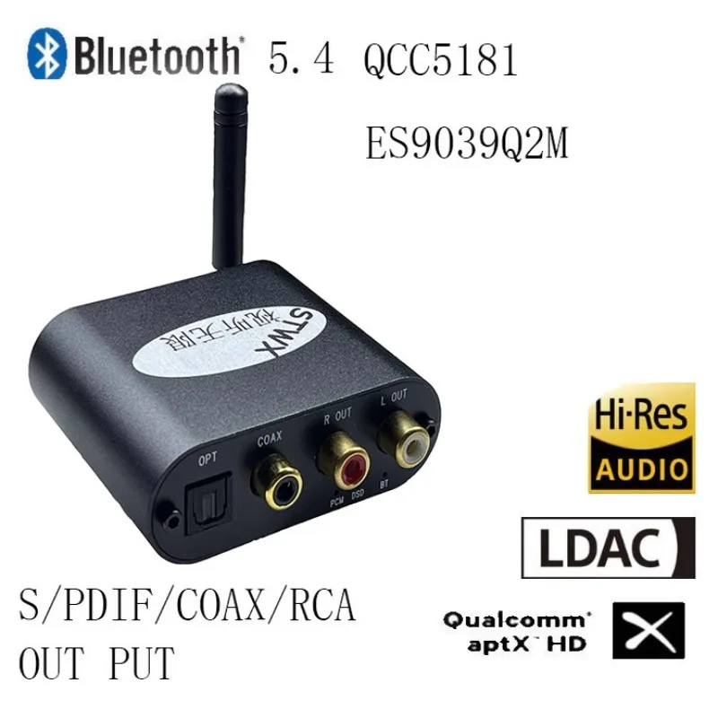 QCC3084/QCC5181 Bluetooth 5.4 ES9039 DSD USB в оптоволоконный/коаксиальный преобразователь Аудиоадаптер DSD 192 кГц