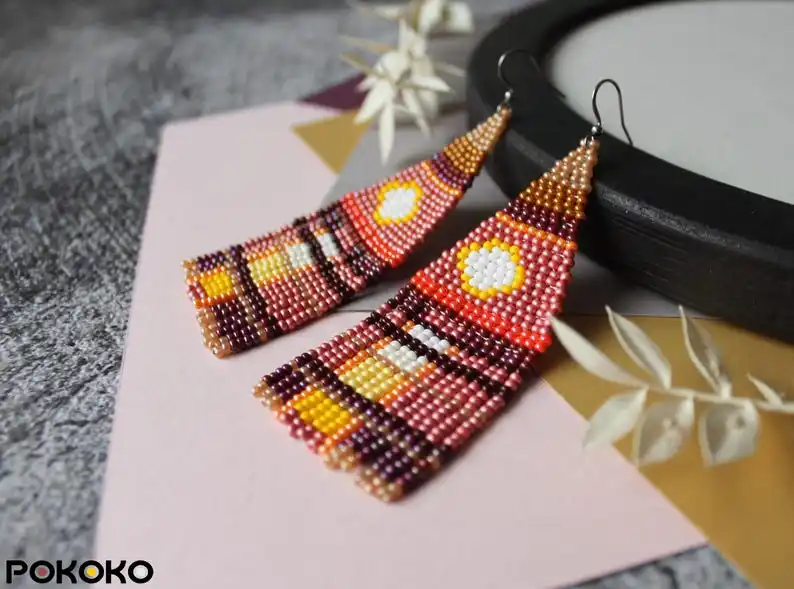 

Серьги из рисовых бусин в богемном стиле, сплав, кисточка с восходом солнца, индивидуальный универсальный узор, градиент цвета, простые серьги ручной работы из бисера