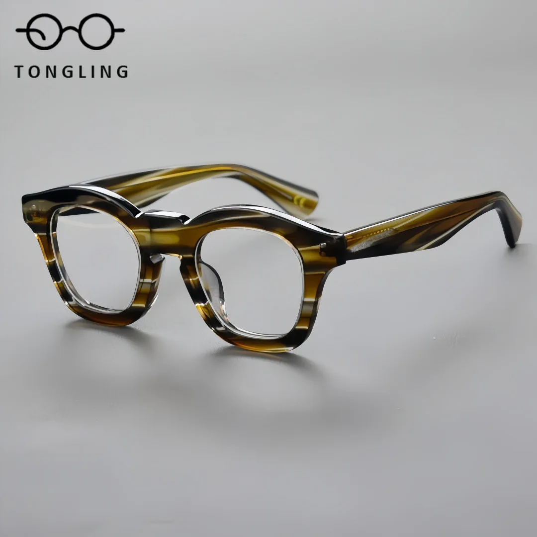 Men Classic Retro Artistic Thick-Framed Three-Dimensional Beveled Women Trendy Individualized Handmade Acetate Eyeglass Frame