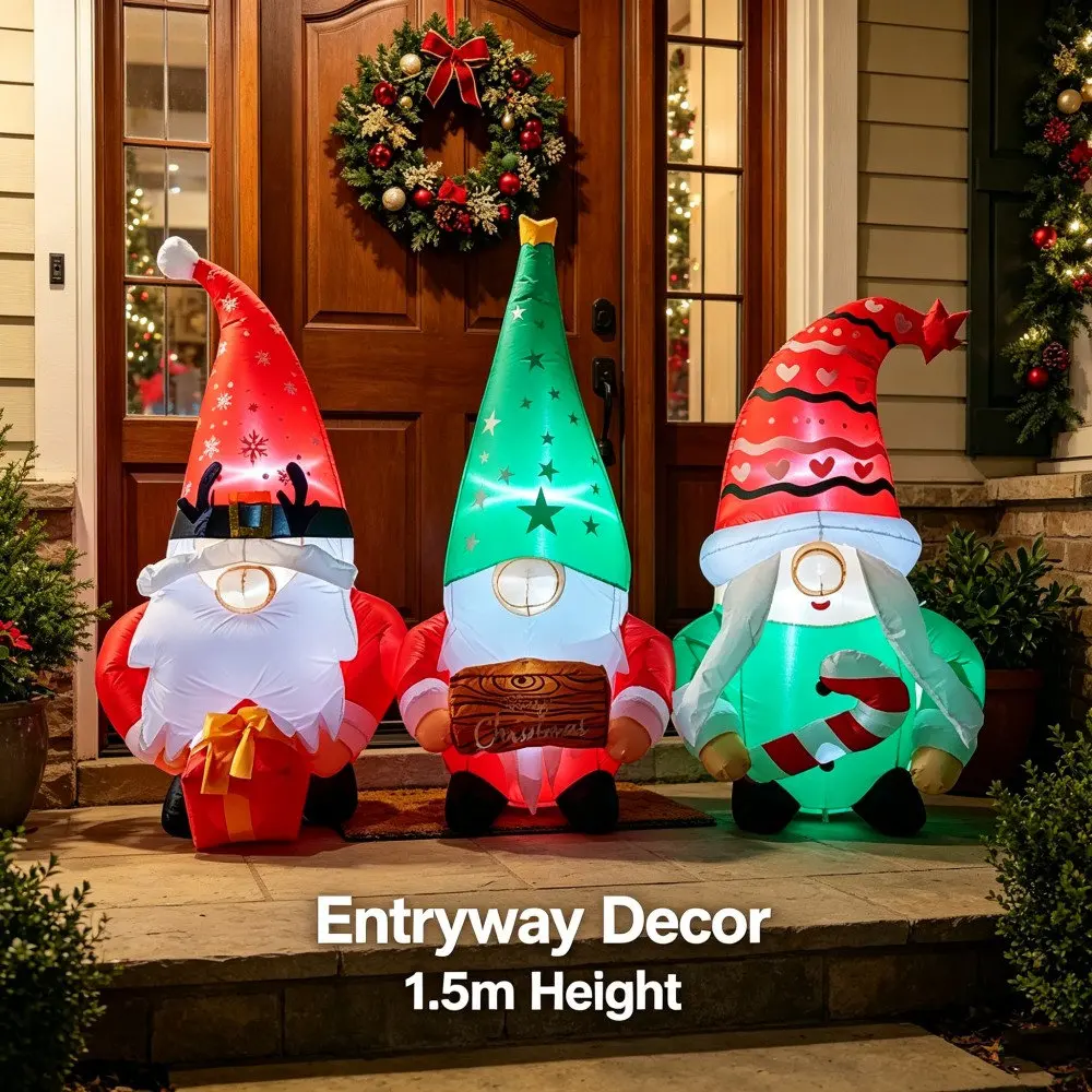 2.1M Christmas Inflatable Dwarfs Carry Gift Box Yard Decorations,Built-in LED Lights,For Xmas Outdoor Garden LaCourt Lawn Decor