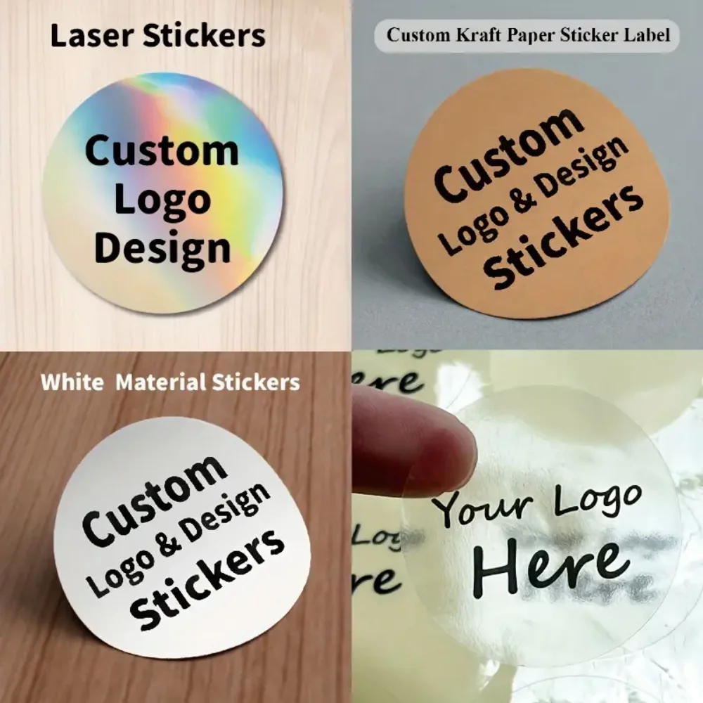 

45-50pcs Custom Personalized Stickers - 4 Unique Materials (White PVC, Clear, Holographic, Kraft) - Design Your Own!
