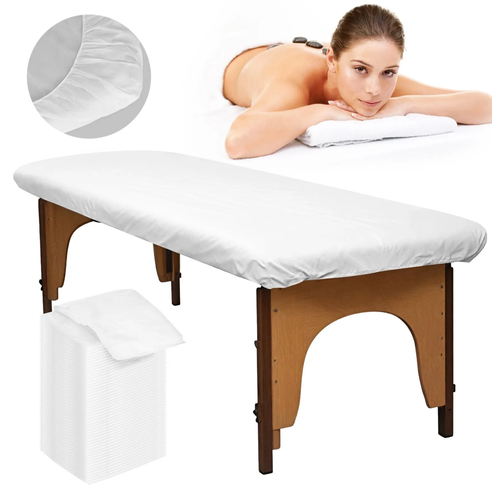 50Pcs White Fitted Massage Bed Sheets Disposable Massage Cover Non-Sticking Non-Woven Fabric Bed Sheet Single Use Hygiene Sheets