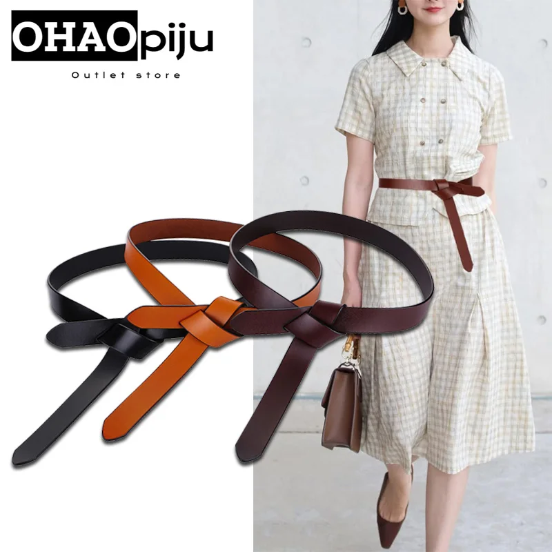 Luxury Brand Women Belts Knotting fashion Dermis Leather Strap For Dress Trousers Casual Black Ladies Female Designer Waistband