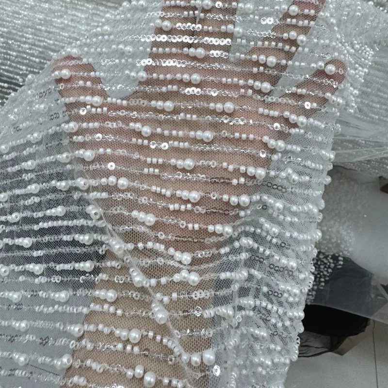 new-fashion-stripes-beads-sequins-embroidered-mesh-fabric-handmade-wedding-dress-performance-dress-dress-accessories