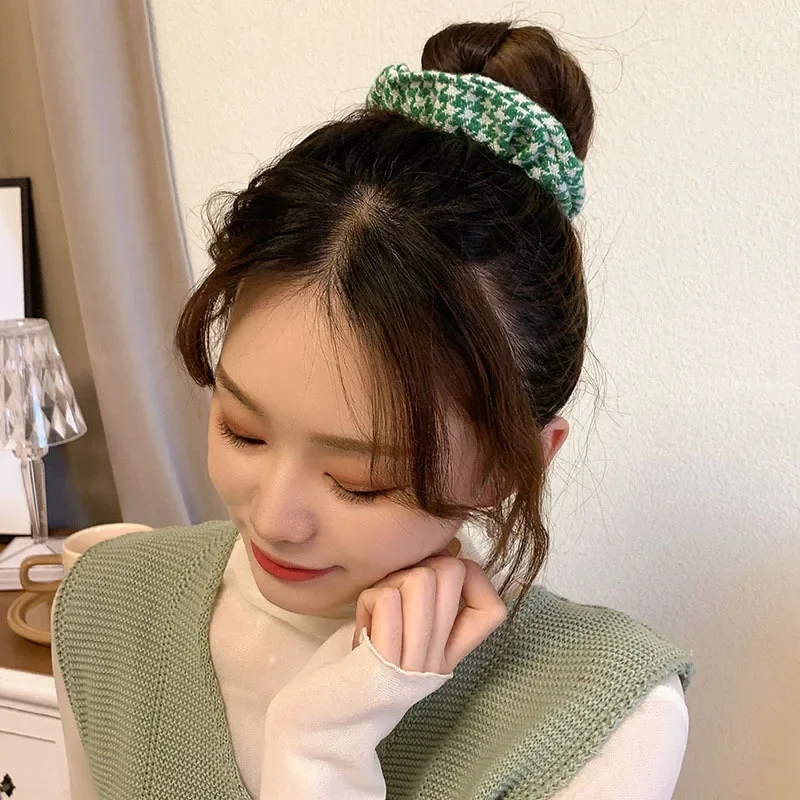 Green Plaid Large Scrunchies Ladies 2024 Spring Elastic Hair Bands for Women Ponytail Head Rope Headdress Lazo Pelo Mujer