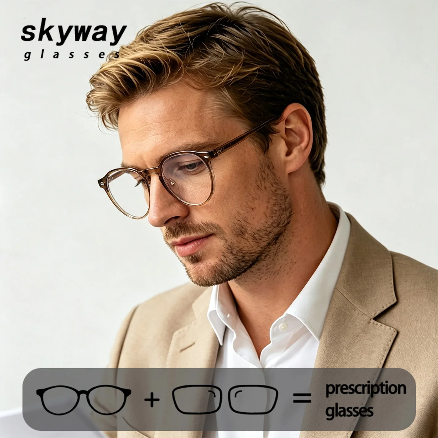 SKYWAY Myopia Anti Blue Light Reading Glasses Prescription TR90 Square Presbyopia Glasses Frame for Prolonged Screen Time