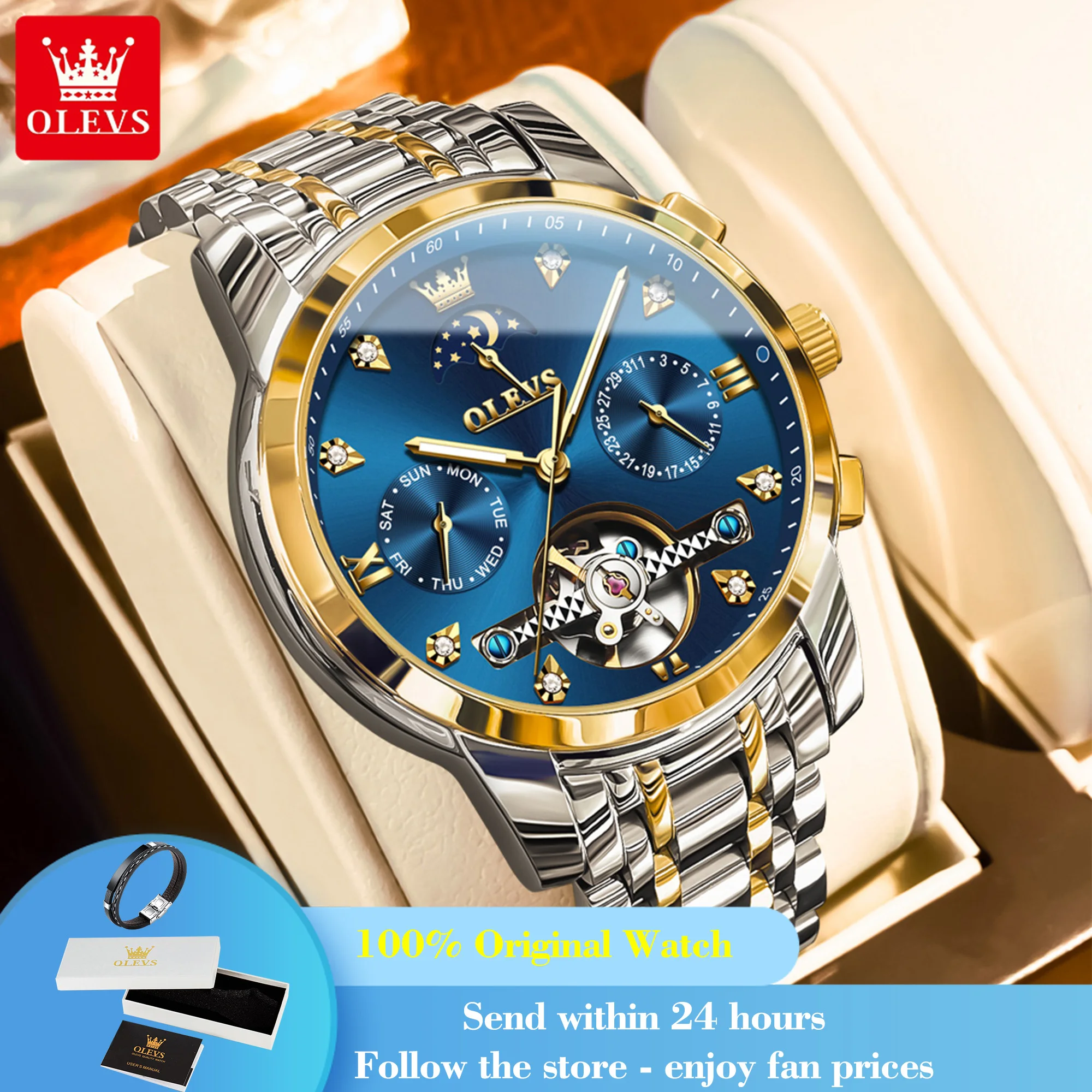

OLEVS 6678 Automatic Men's Watch Luxury Moonswatch Mechanical Watch For Men Top Brand Waterproof Hollow Skeleton Man Wristwatch