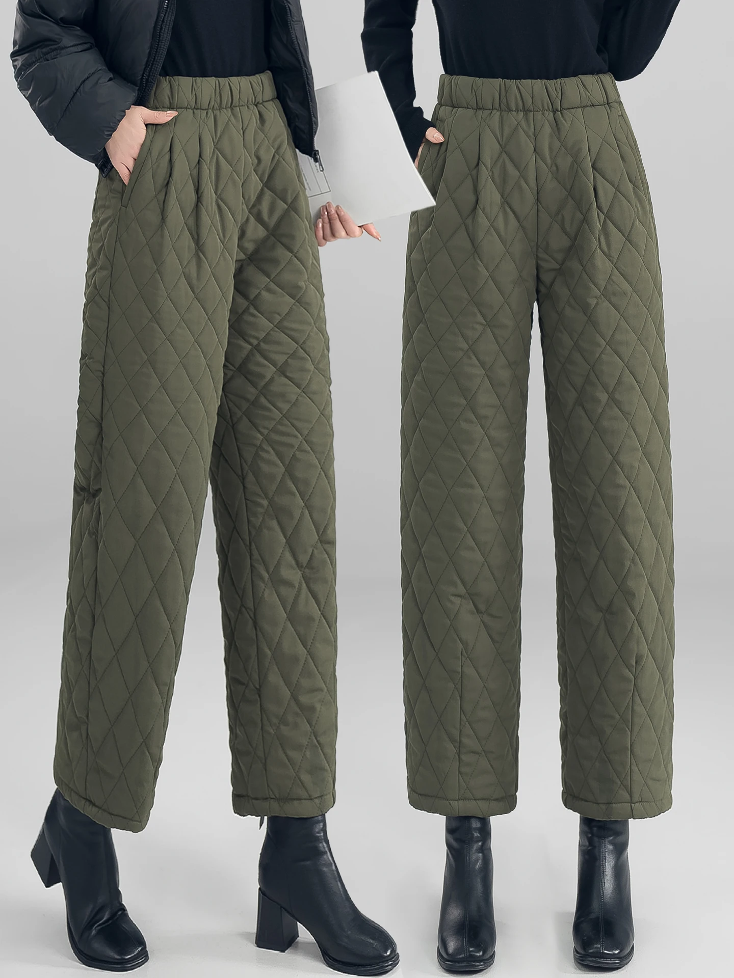 

Women's Thickened Fleece Lined Harlan Cotton Pants High Waist Straight Leg Casual Trousers Winter 2025 New Style Small Size