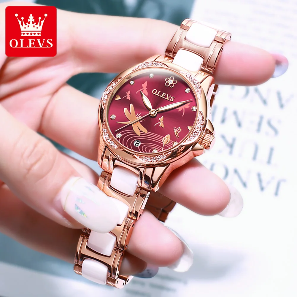 OLEVS Women Luxury Watches Automatic Mechanical Wristwatch Rhinestone Ladies Fashion Bracelet Set Gift for Women