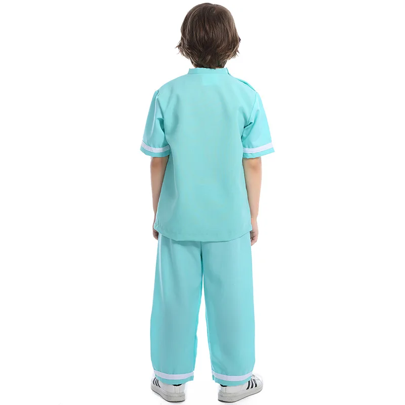 Boys Girls professional Doctor Cosplay veterinary Uniform Costume Halloween Kid with Accessories blue uniform 109