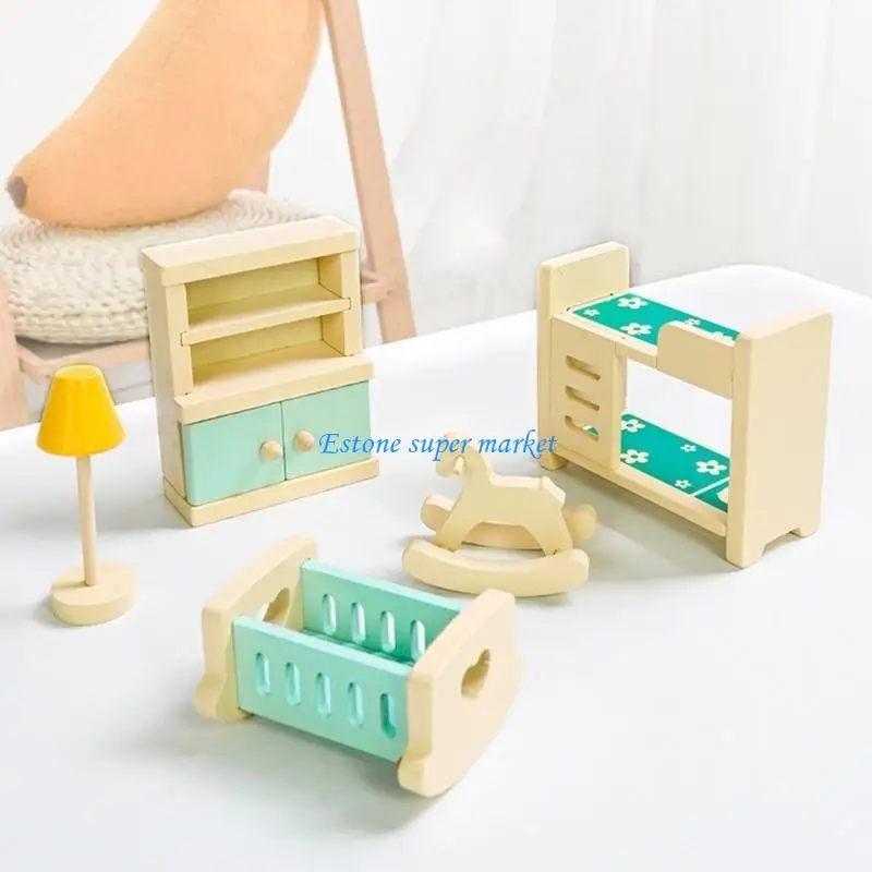090B Dollhouse Miniature Bed With Drawer Bedroom Simulation Furniture Model Bedroom Furniture Pretend Play Toy