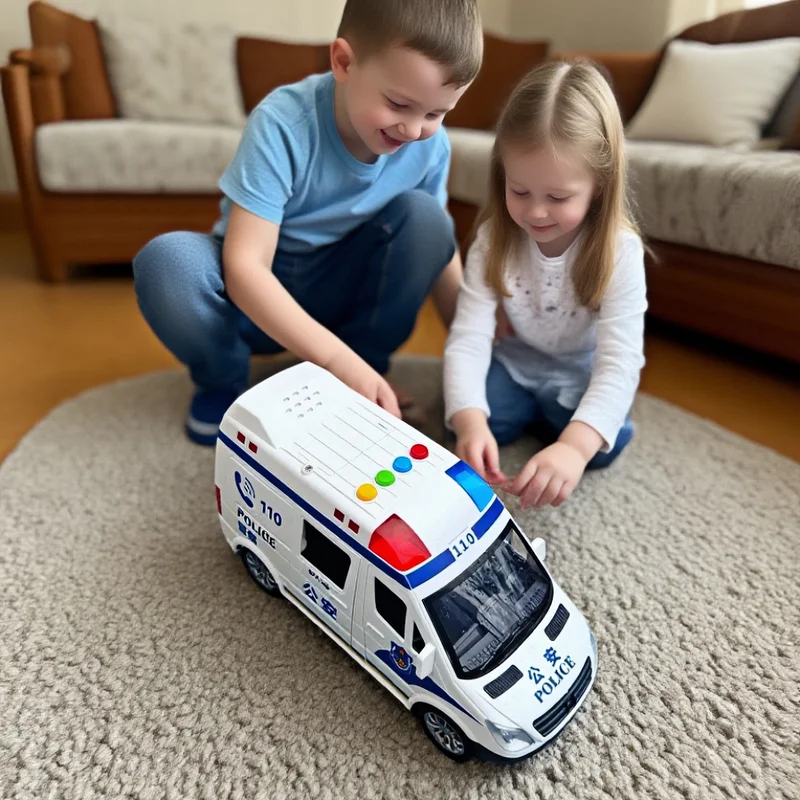 Five-door ambulance, public security car model, with sound and light music, inertial exercise, children's holiday birthday gift