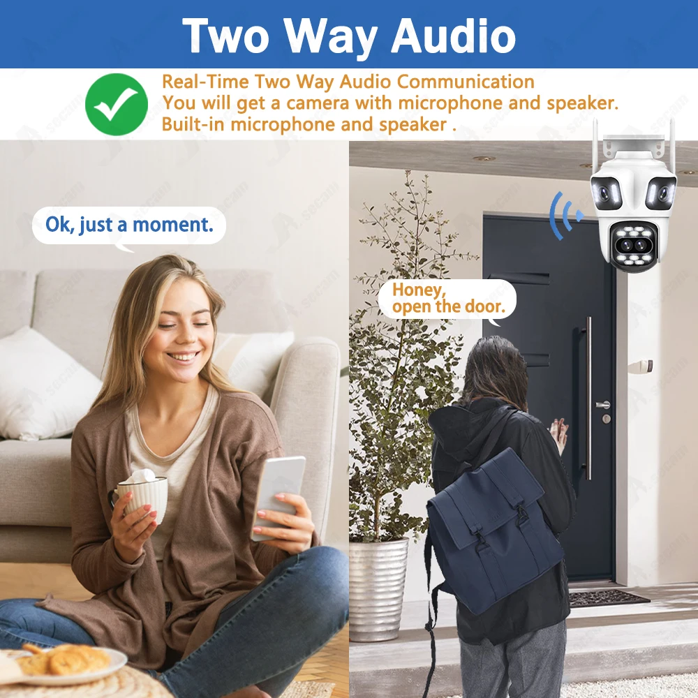 ICsee-Caméra de surveillance extérieure PTZ IP WiFi HD 16MP, dispositif de sécurité sans fil, avec n'aime x8, audio bidirectionnel et détection humaine