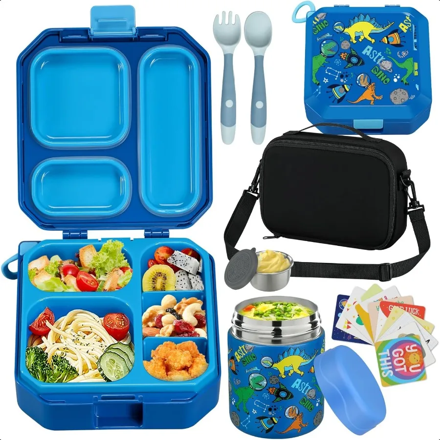 

Bento Lunch Box for with 12oz Soup Thermo LeakProof Lunch Food Container with 5 Compartment Thermo Hot Food Jar and Insulated L