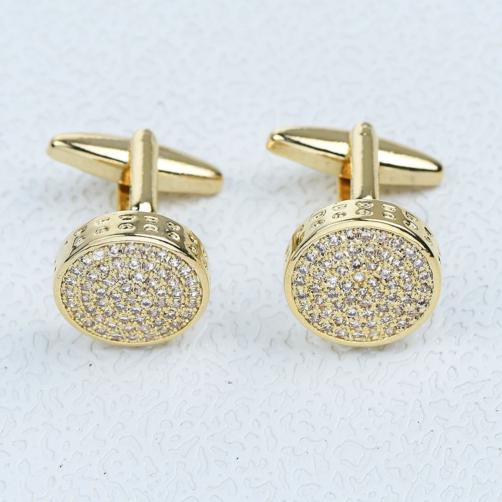 ICEYY High Quality Brass Metal Cubic Ziron Round Cufflinks for Tuxedo Business Formal Shirts