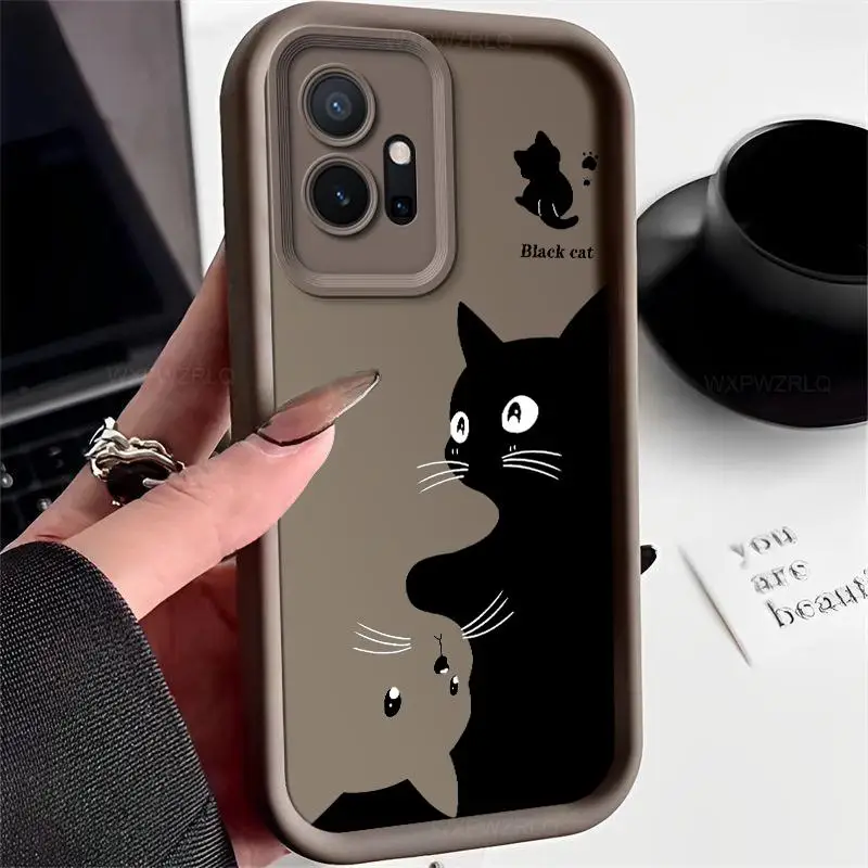 Cute Painted Cat Phone Case For vivo Y33S Y75 Y55 T1 Matte Soft Silicone Shockproof Back Cover