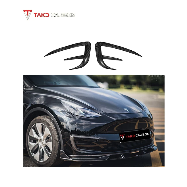 

TAKD Glossy Full-dry Carbon Fiber Process Universal Rear Spoilers Front Fog Lamp Frame for TESLAs Model Y 2021-UP