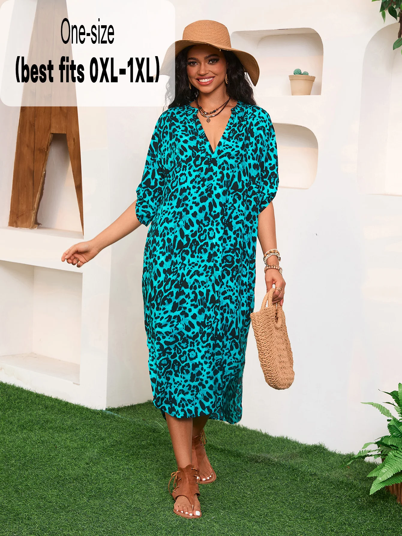 Women's Summer Bohemian Leopard Print Beach Cover-Up - Loose Resort Wear Dress for Bikini & Swimwear