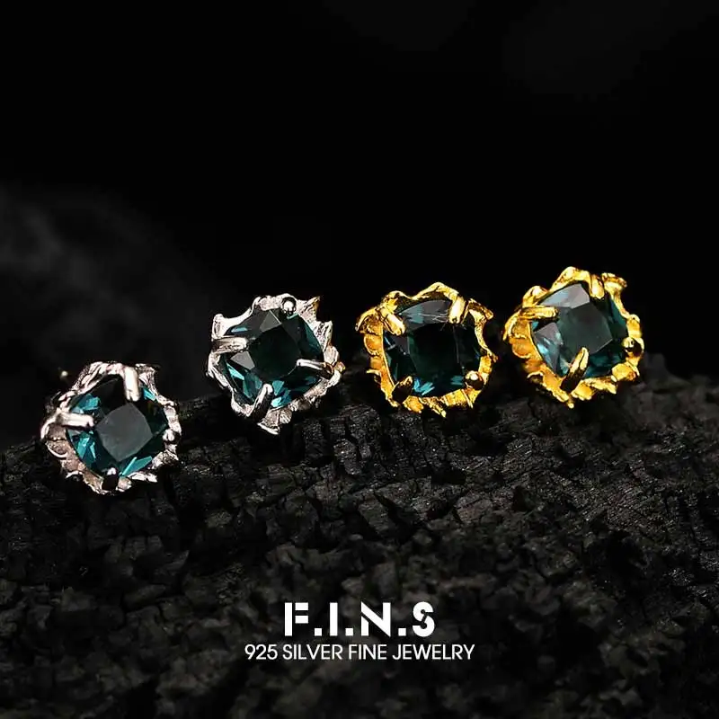 

F.I.N.S оригинальные роскошные серьги-гвоздики из стерлингового серебра S925, минималистичные квадратные циркониевые серьги для пирсинга, геометрические серьги, вечерние ювелирные изделия